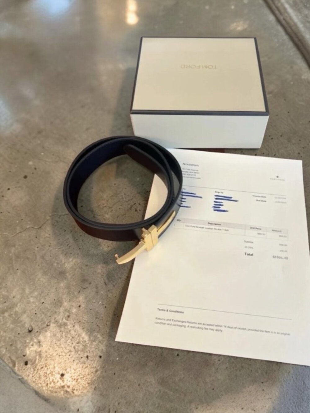 Tom Ford Smooth Leather TT Belt Gold T Buckle Size W/ Box & Dust Bag 36' Waist - Picture 8 of 8